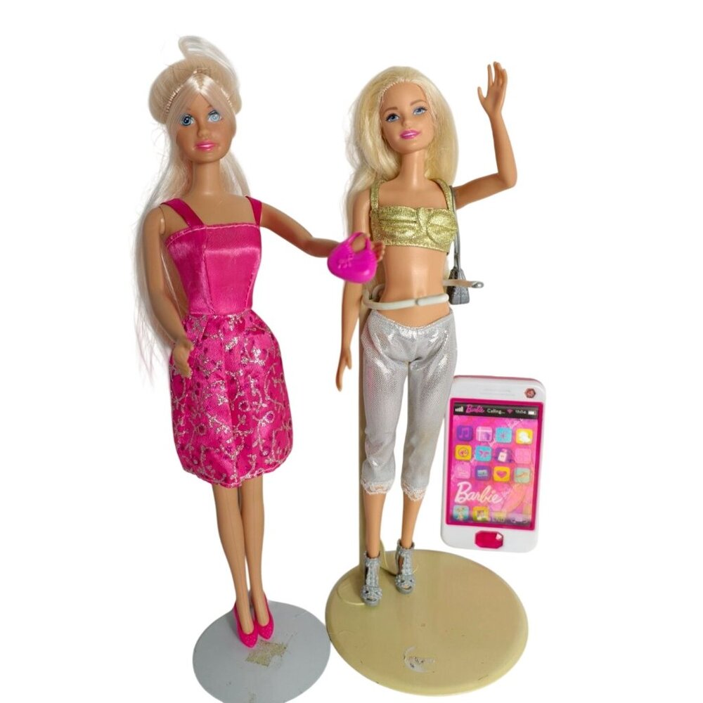 Trendy Barbie Dolls Long Blond Hair  Collectors Barbie Cell Phone Bundle